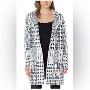 Liverpool Women's Open Front Coatigan Sweater Black/White XL NWT Wantable